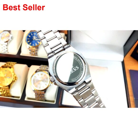 Stainless Steel Dress Watch with Luminous Octagonal Face